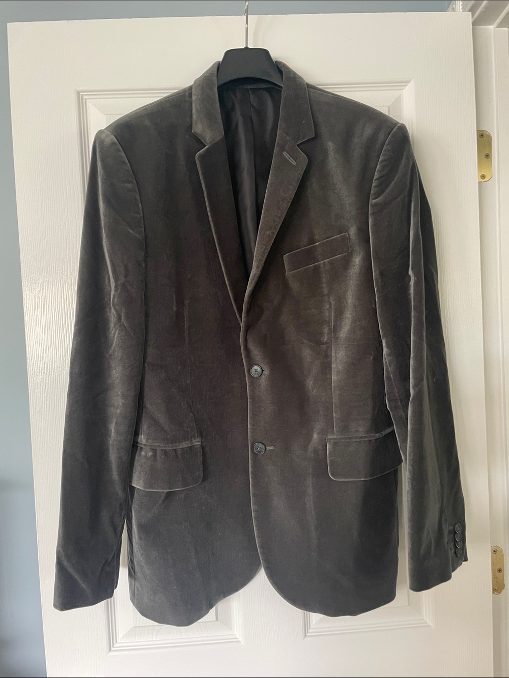 Express Men's Velvet Blazer 2 Front Buttons Size 42R Green Gray